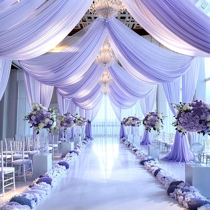 Wedding Arch Draping Fabric,2 Panels 18FT Purple Sheer Chiffon Curtain Drapes 6 Yards for Wedding Ceremony Birthday Party Decoration