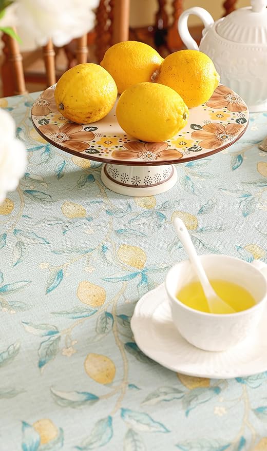 patdrea Designer Linen Green Tablecloth for Rectangle Table,Vintage Breathable Yellow Fruits Pattern Table Cloth,Decoration Cover for Kitchen Dining,Christmas,Thanksgiving,Party,63"x87"-Ania a