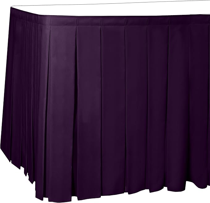 Ultimate Textile Pleat Polyester Fabric Table Skirt - Machine Washable Flame Resistant with Clips for Events, Weddings & Trade Shows, Cut & Sewn in Paterson, NJ - Aubergine, 21' Box Pleat
