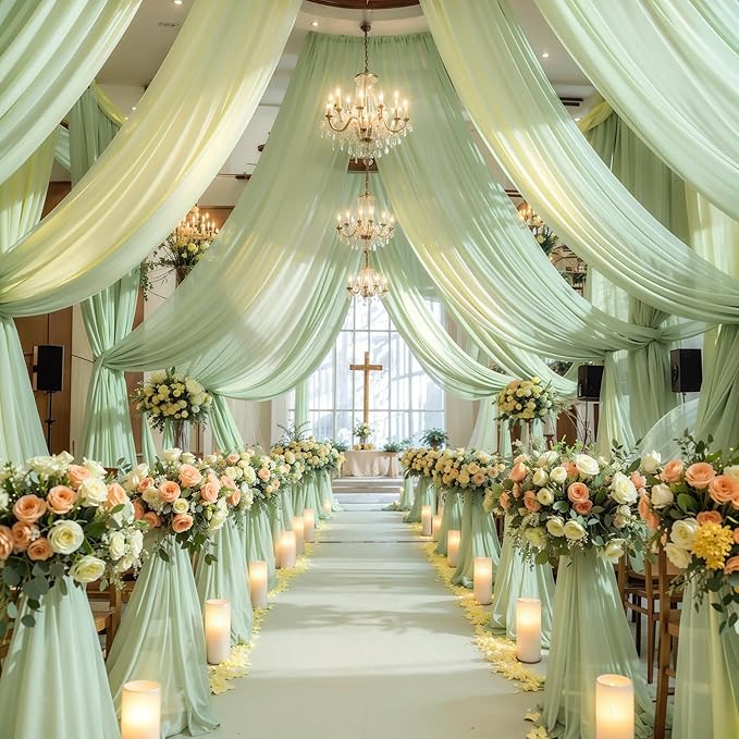 Wedding Arch Draping Fabric,1 Panel 18FT Sage Green Arch Backdrop Drapes Chiffon Fabric Drapes Arbor Drapery for Wedding Ceremony Reception Swag Decorations