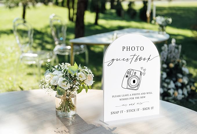 Decorative Sign Plaque, White Arch Acrylic Wedding Sign with Base, 6x8 Inch