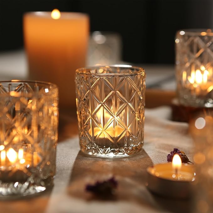 48 Pack Clear Votive Candle Holders, Vintage Glass Candle Holder for Floating Candle, Tealight Candle Holder for Table Centerpieces Home Bridal Shower Birthday Christmas Wedding Table Decor(48)