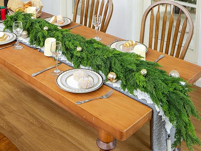 Christmas Garland, 6 Ft Extra Full Faux Cypress Pine in Dark Green