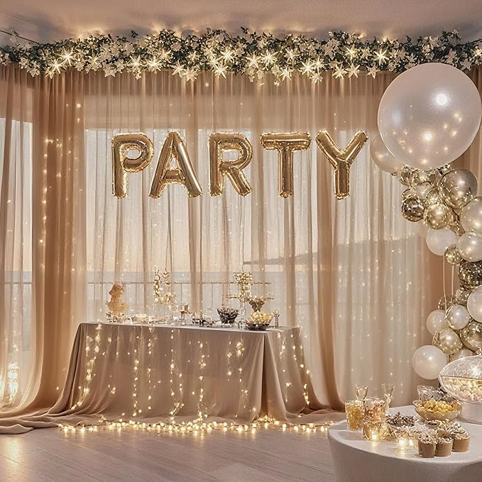 10×8ft Tulle Backdrop Curtains with Lights String - 300LED Fairy Lights Sheer Curtain Backdrop for Weddings Baby Shower and Birthday Party Decorations(2 Panels 5×8ft)