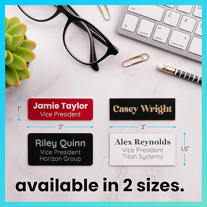 ExcelMark Custom Name Tag - Engraved Name Badge with Pin or Magnetic Backing, 16 Colors, 6 Fonts, and 2 Sizes to Choose from (White w/Pine Green Letters, 1"x 3")