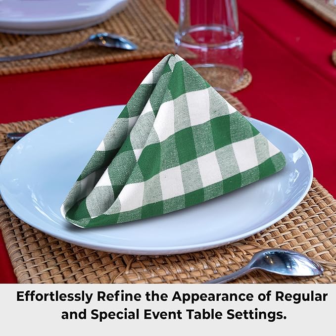 Cloth Dinner Napkins, Square 100% Cotton in Hunter and White Checkered