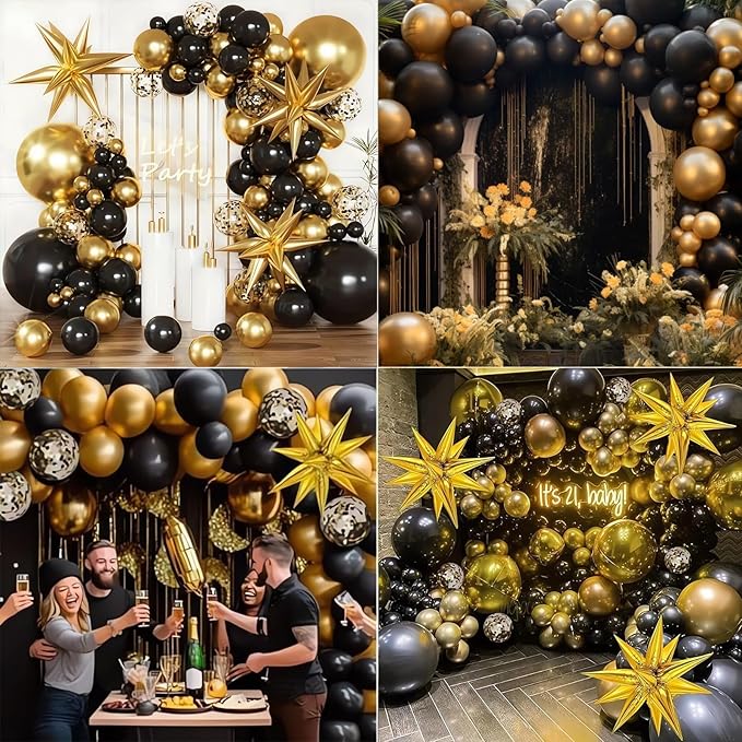 Party Pack Black and Gold Balloon Stand Kit, 2 Sets with 28 Balloons