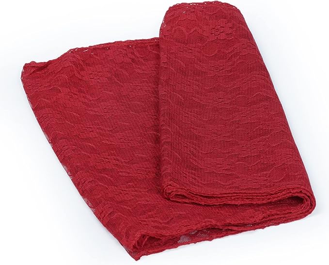 MDS Pack of 15 Wedding 12 x 108 inches Lace Table Runner for Wedding, Decorations for Birthday Parties, Banquets, Graduations, Engagements, and Runners fit Rectangle, Round Table- Apple red