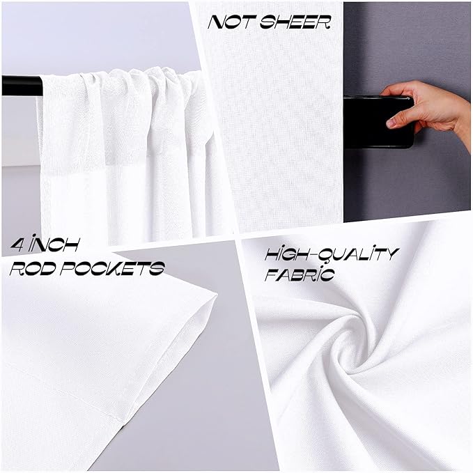 Joydeco White Photography Backdrop Curtains, White Backdrop Drapes for Wedding Decorations, Wrinkle Free Polyester 5ft x 7ft Fabric Drape 2 Panels with Rod Pockets
