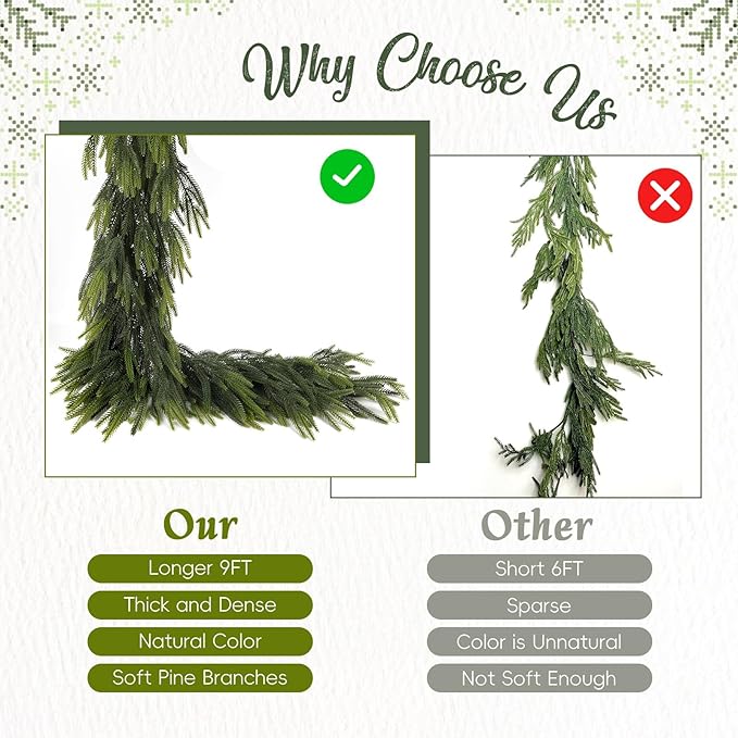 Christmas Garland 9 ft Norfolk Pine Green PE 4-Pack