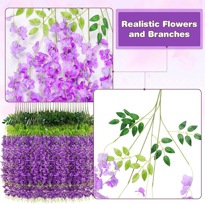 Wisteria Hanging Flowers,Fake Hanging Flowers,Wisteria artificiales Garland for Home Wedding Arch Floral Party Garden Ceremony Outdoor Decor,3.6 feet Long(75,Purple)