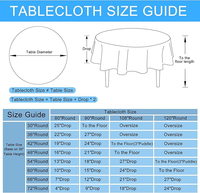Hiasan Round Linen Tablecloth 108 Inch - Wrinkle and Stain Resistant Washable Polyester Fabric Table Cloth for Dining Room Kitchen Party, Grey