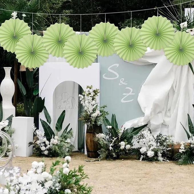 Green Hanging Paper Fans,12in,30 Color,DIY Set,Light Green,Military Theme,Birthday Occasion