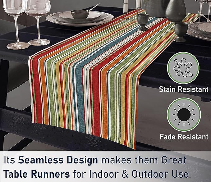 Ruvanti 100% Cotton Table Runner 48 Inches Long, Non-Slip, Stain Resistant, Washable & Reusable Table Runners Perfect for Wedding, Parties, Christmas, Holiday, in-Door use - Multi Stripe