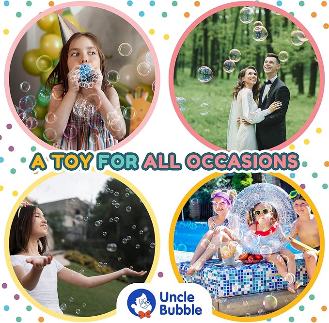 Uncle Bubble Mini Bubble Blower, Makes Thousands of Bubbles, for Kids and Toddlers, Plastic Reduction Version