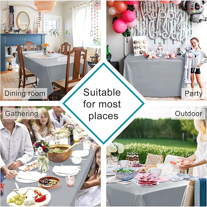 Hiasan Silver Grey Tablecloth for Rectangle Tables - Waterproof and Spillproof Washable Fabric Table Cloth for Dining Room Kitchen Party, 60 x 102 Inch