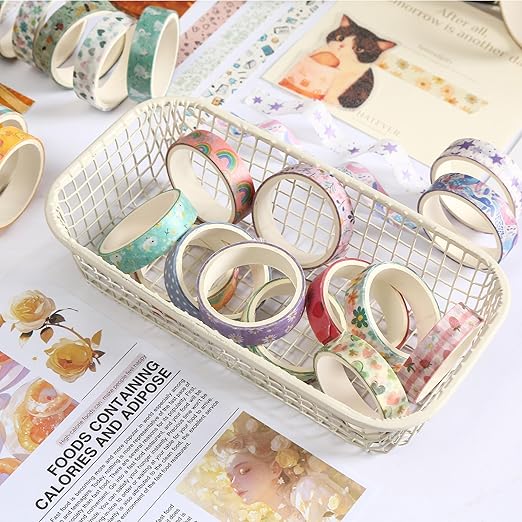 YUBBAEX 60 Rolls Value Washi Tape Pack Retro Arts Masking Tape Basic Patterns Decorative for DIY Crafts, Bullet Journal Supplies, Planners, Scrapbook, Card/Gift Wrapping (Cotton Candy)