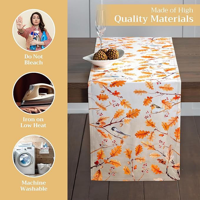 Maison d' Hermine Table Runner 100% Cotton Single Layer Table Runners 108 inches Long for Thanksgiving Christmas Decorations Home Kitchen Dining Party Wedding (Oak Leaves, 14.5" x 108")