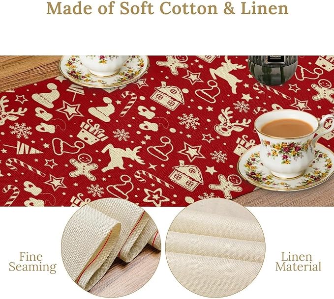 Christmas Table Runner,Seasonal Winter Deer Table Decoration Snowflake Table Cloth Kitchen Dining Table Decoration for Home Party Decor 13x108 Inch