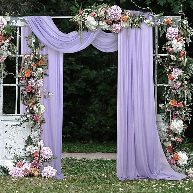 Outdoor Curtains: Lilac Chiffon Wedding Arch Drapes, 4 Panels, 20 Ft Long