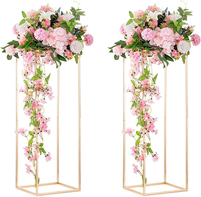 Vase Stand in Gold Metal, 31.5 Inch Geometric Table Centerpiece