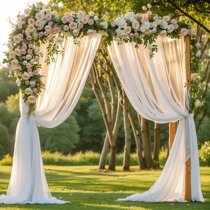 Wedding Arch Draping Fabric,2 Panels 18FT White Wedding Arch Drapes Chiffon Fabric Drapery Arch Decorations for Ceremony Reception Party Ceiling Backdrop