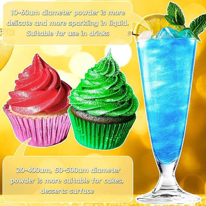 Glitter Powder for Drinks and Desserts, 15 Colors, 75 Grams