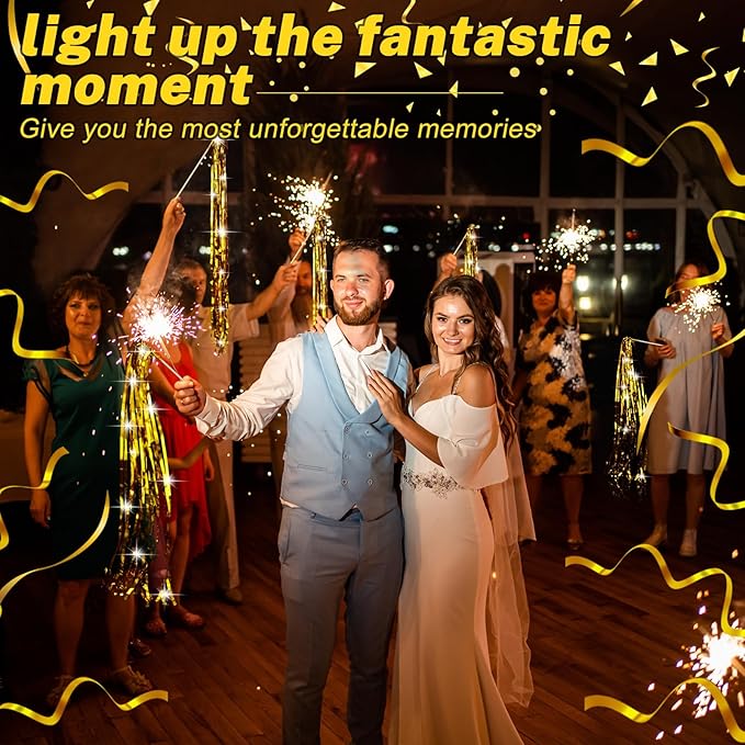 100 Pcs Wedding Fairy Wands with Bells Foil Tinsel Ribbon Stick Wands Tinsel Party Streamers with Bell Glittery Bridal Wedding Send Off Ideas Holiday Celebration (Golden)