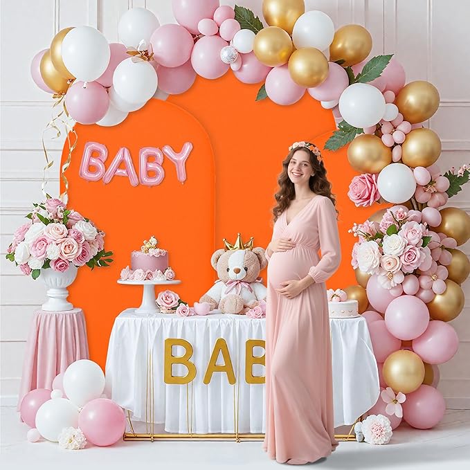 Wedding Arch Covers Arch Backdrop Cover Arch Stand Covers 7.2FT 6.6FT 6FT Set of 3 Arch Cover Spandex Fabric Stretchy Backdrop for Wedding Birthday Party Decoration Baby Shower (Candy Orange)