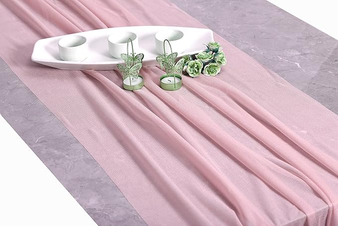 MDS 15 Pack 10ft Chiffon Table Runner 29 x 120 Inches Sheer Wedding Runner Romantic Rustic Table Runner for Wedding Decorations, Birthday Parties, Bridal Shower Party Arch Decor - Blush Pink