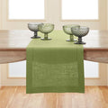 Solino Home Linen Moss Green Table Runner 144 Inches Long - 100% Pure Linen Extra Long Table Runner 14 x 144 Inch for Fall, Autumn, Thanksgiving - Classic Hemstitch