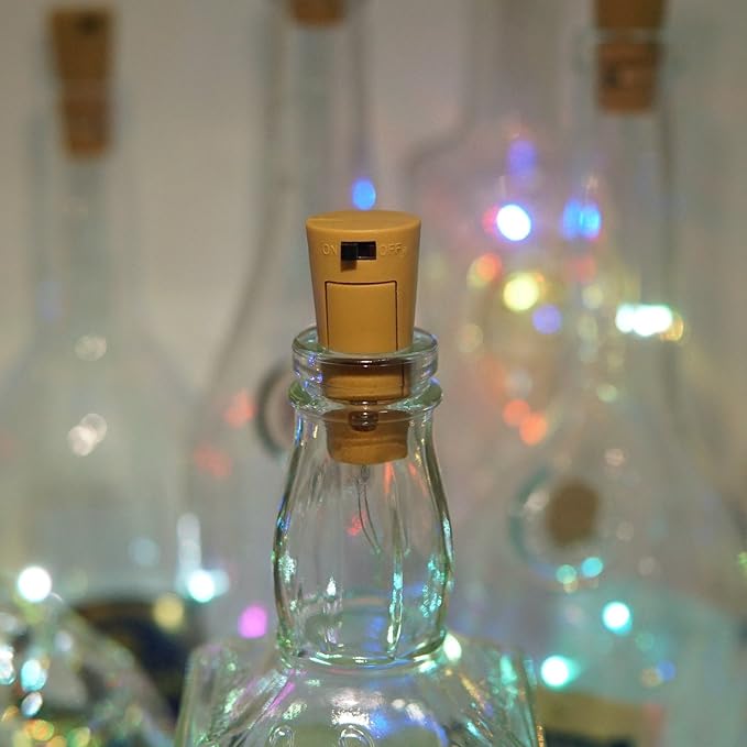 Wine Bottle Lights with Cork, 10 Pack Battery Operated LED Cork Shape Silver Wire Colorful Fairy Mini String Lights for DIY, Party, Decor, Wedding(4 Colors)