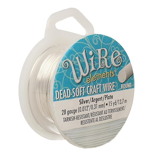 The Beadsmith Wire Elements Craft Wire – Tarnish Resistant, Soft Temper, Round, Silver Color – 0.32mm, 28 Gauge, 15 Yard Spool – Jewelry Making, Wire Wrapping, Floral, & Other DIY Crafts