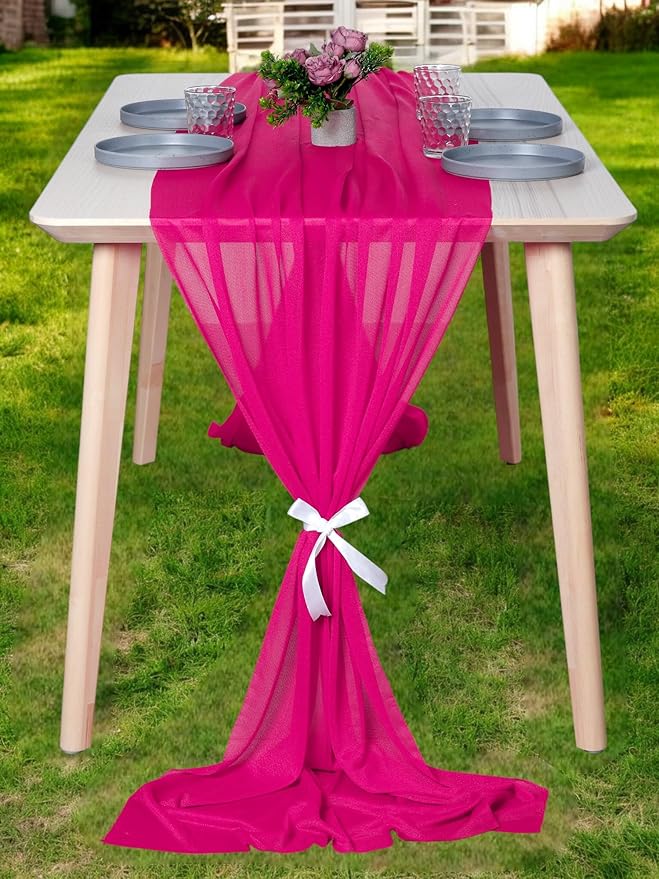 MDS Halloween Chiffon Table Runner - 5 Pack, 29 x 120 Inches, 10ft Each - Sheer Spooky Table Runners for Haunted House Parties, Trick-or-Treat Tables, Witchy Décor, Wedding & Events - Hot Pink