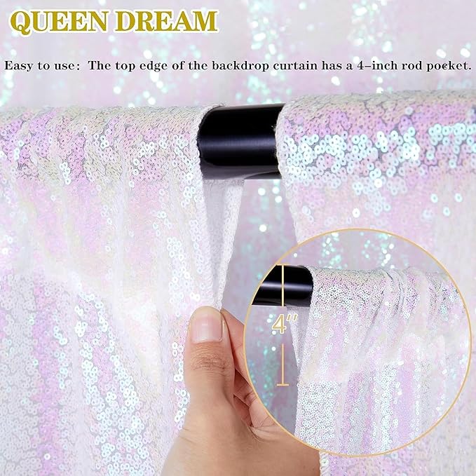 8ft x 8ft White Iridescent Sequin Backdrop Curtain Sparkly Background Drapes for Wedding Birthday Baby Shower Event Decorations