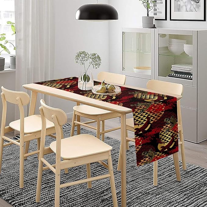 Japanese Table Runner Oriental Tradition Kio Fish Red Art Printed Burlap Runner Home Kitchen Dining Table Living Room Decor Fabric 1 Panel W13xL70in