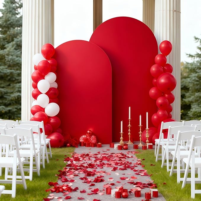 7.2FT Red Arch Cover - Polyester Fitted Wedding Arch Stand Covers Round Top Chiara Arch Backdrop Cover for Birthday Party Banquet Photo Background Decoration