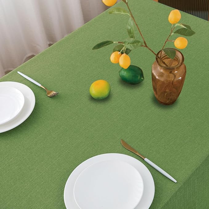 NLMUVW Olive Green Linen Tablecloth Rectangle Water Resistant Textured Natural Table Cloth Farmhouse Table Cover for Kitchen Dining Coffee, 54 x 90 Inch