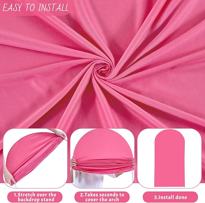 7.2FT Fuchsia Arch Backdrop Cover - Polyester Fitted Wedding Arch Stand Covers Round Top Chiara Arch Backdrop Cover for Birthday Party Banquet Photo Background Decoration