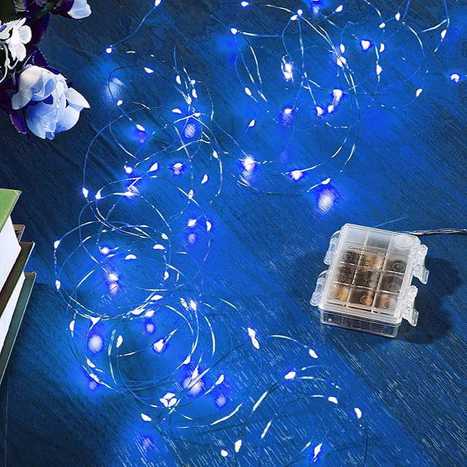 2 Pack 65.6 Ft. Battery Operated Outdoor String Lights with Remote & Timer, LED Blue Fairy Lights, Waterproof Twinkle Lights for Bedroom, Dorm, Mason Jar, Wedding, Party, Christmas