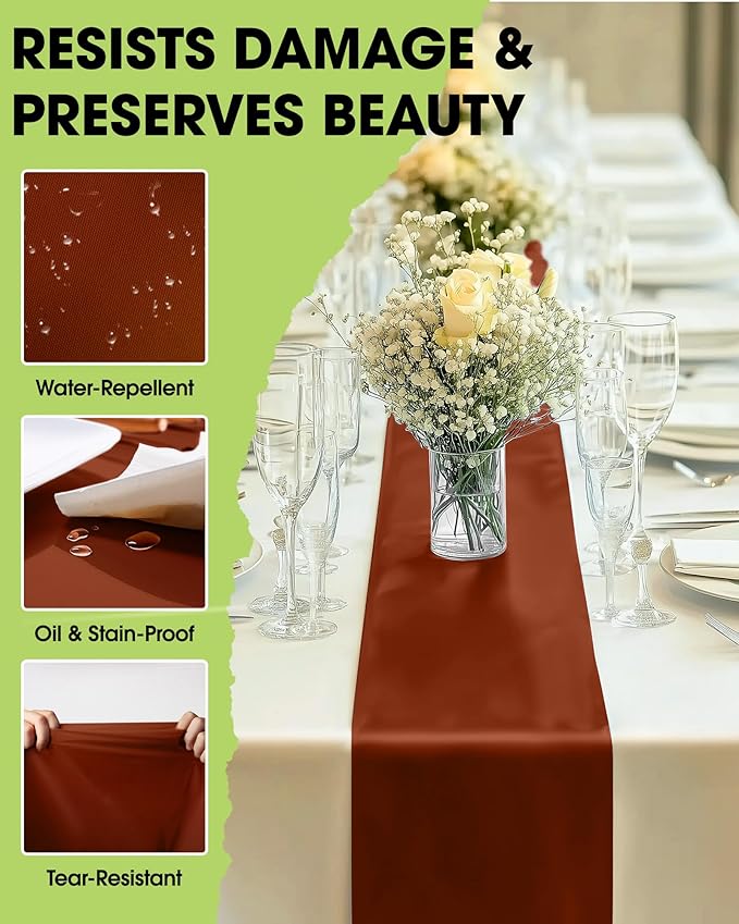 Pureegg Terracotta Plastic Table Runners - 10 Pack, 14'' x 108'', Water Resistant & Disposable Centerpiece Decorations for Table Cloth, Wedding, Birthday, Holiday, Baby Shower, Party, Home Decor