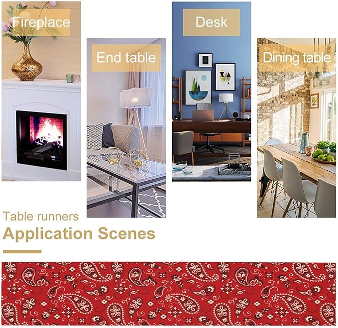 Paisley Table Runner, Boho Vintage Western Red Paisley Flower Print Table Runner for Kitchen Dining Table Wedding Holiday Party Decor, 13x70inch