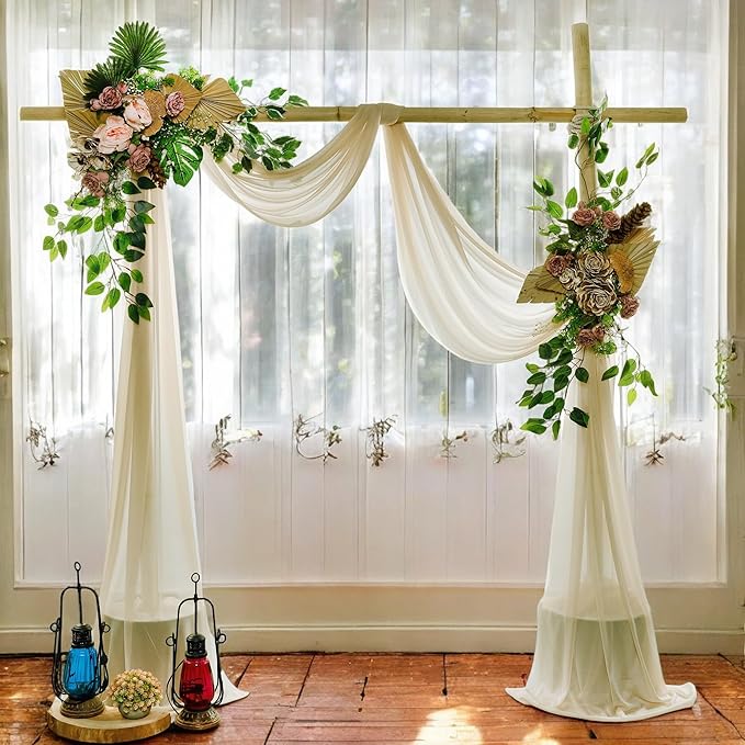 MDS Halloween Chiffon Draping Fabric - 2 Panel, 30" Wide x 50ft Long - Sheer Spooky Arbor & Canopy Drapery for Haunted House Backdrops, Party Ceilings, DIY Costumes & Themed Events - Champagne Gold