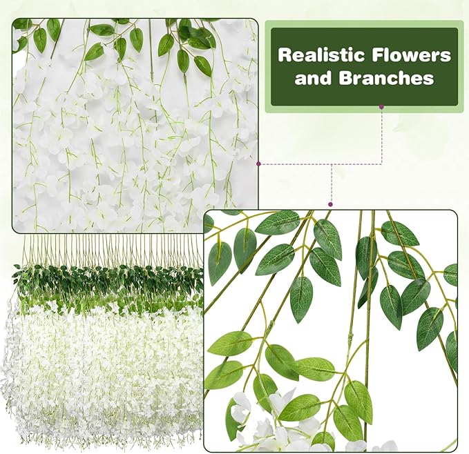 Wisteria Hanging Flowers,Fake Hanging Flowers, Wisteria artificiales Garland for Home Wedding Arch Floral Party Garden Ceremony Outdoor Decor,3.6 feet Long(50,White)