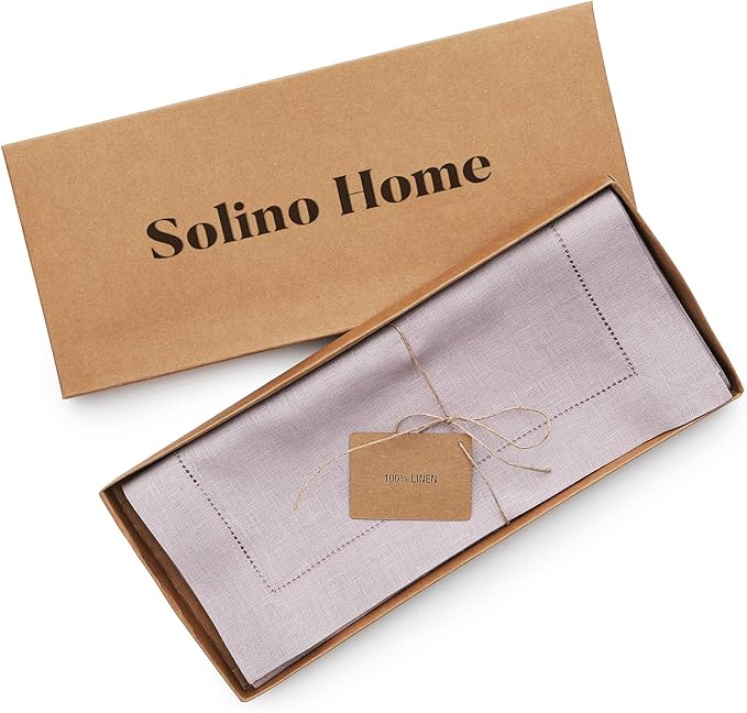 Solino Home Linen Lilac Table Runner 72 Inches Long - 100% Pure Linen Hemstitch Table Runner 14 x 72 Inch for Dresser, Dining, Fall, Autumn, Thanksgiving, Christmas - Classic Hemstitch
