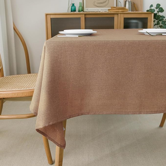 NLMUVW Mocha Linen Tablecloth 84 Inch, Rectangle Textured Table Cloth Water Resistant Farmhouse Table Cover for Kitchen Dining Coffee, 54 x 84 Inch