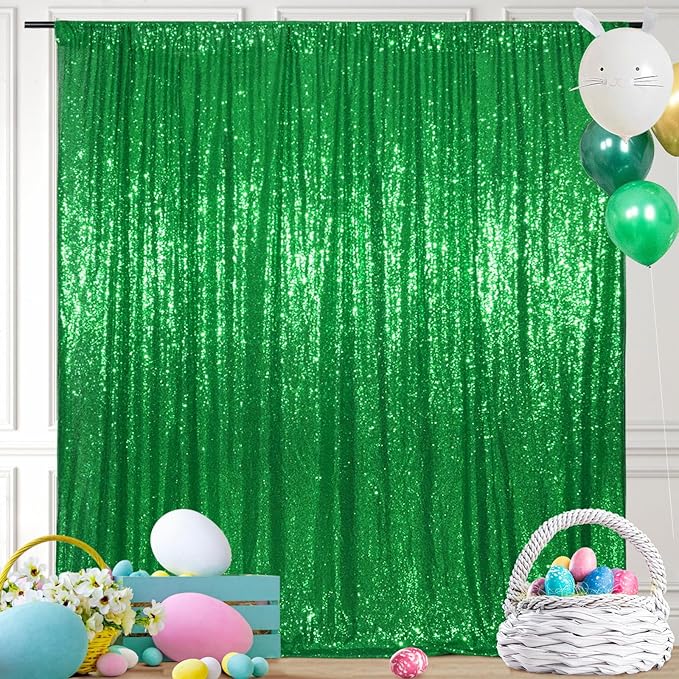 Backgrounds: Green Sequin Curtain, 10 x 10 FT Party Backdrop