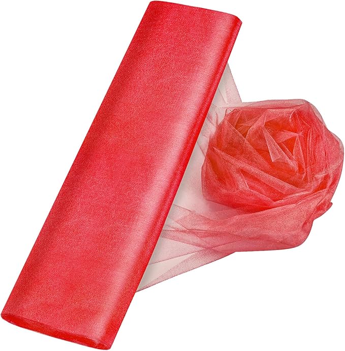 Crystal Organza Tulle Sheer Fabric Backdrop Curtains for Wedding Baby Shower Birthday Party Event Decor, 19” by 30 Yard (Red)