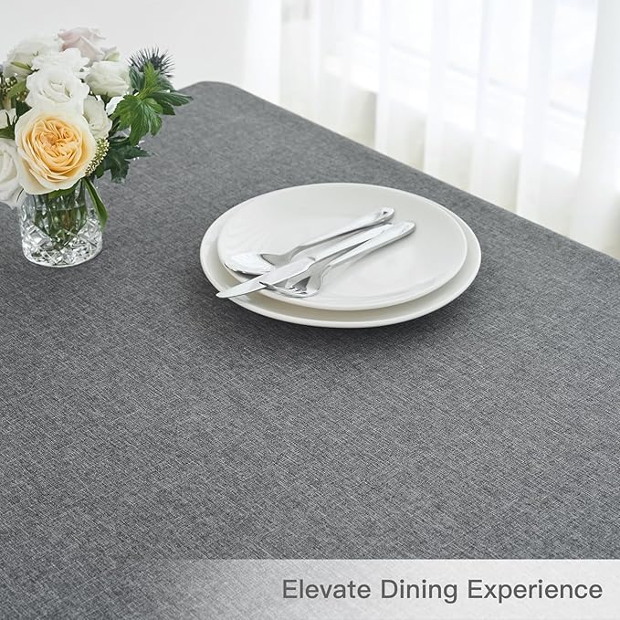 maxmill Rectangular Tablecloth Linen Texture Stain Proof Waterproof Wrinkle Free Spillproof Washable Fabric Table Cloth Farmhouse Tablecloths for Dining Room Party Holiday, 60 x 140 Inch, Dark Grey
