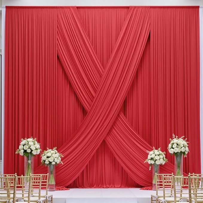 40×14ft Wrinkle Free Red Backdrop Curtain for Wedding Parties,8 Panels 5×14ft Height Soft Silky Polyester Backdrop Drapes Red Photo Back Ddrop Curtains for Event Photography Christmas Background Cloth